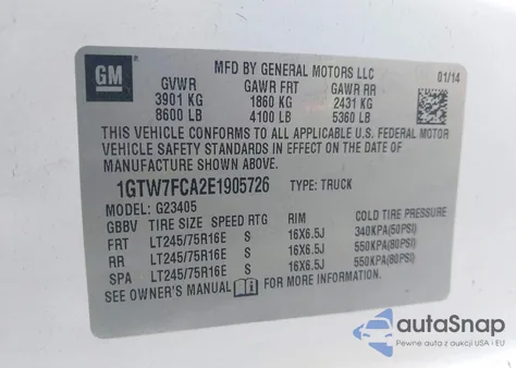 2014 GMC Savana 2500 Work Van из США, поврежденный, VIN 1GTW7FCA2E1905726